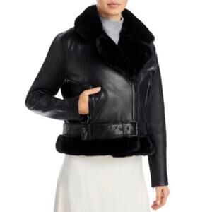 BlankNYC Faux Leather Shearling Fur Lined Moto Jacket Black Size Small